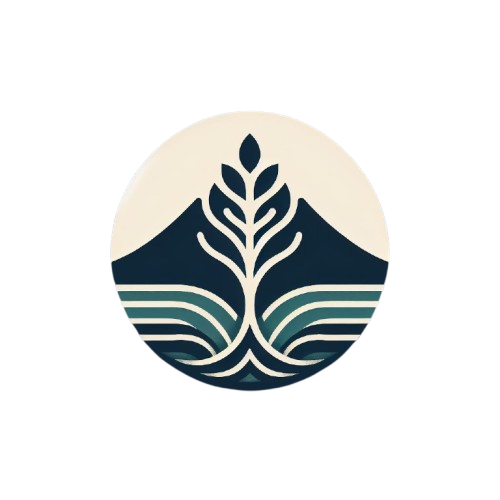 a logo of a mountain with something growing up through it